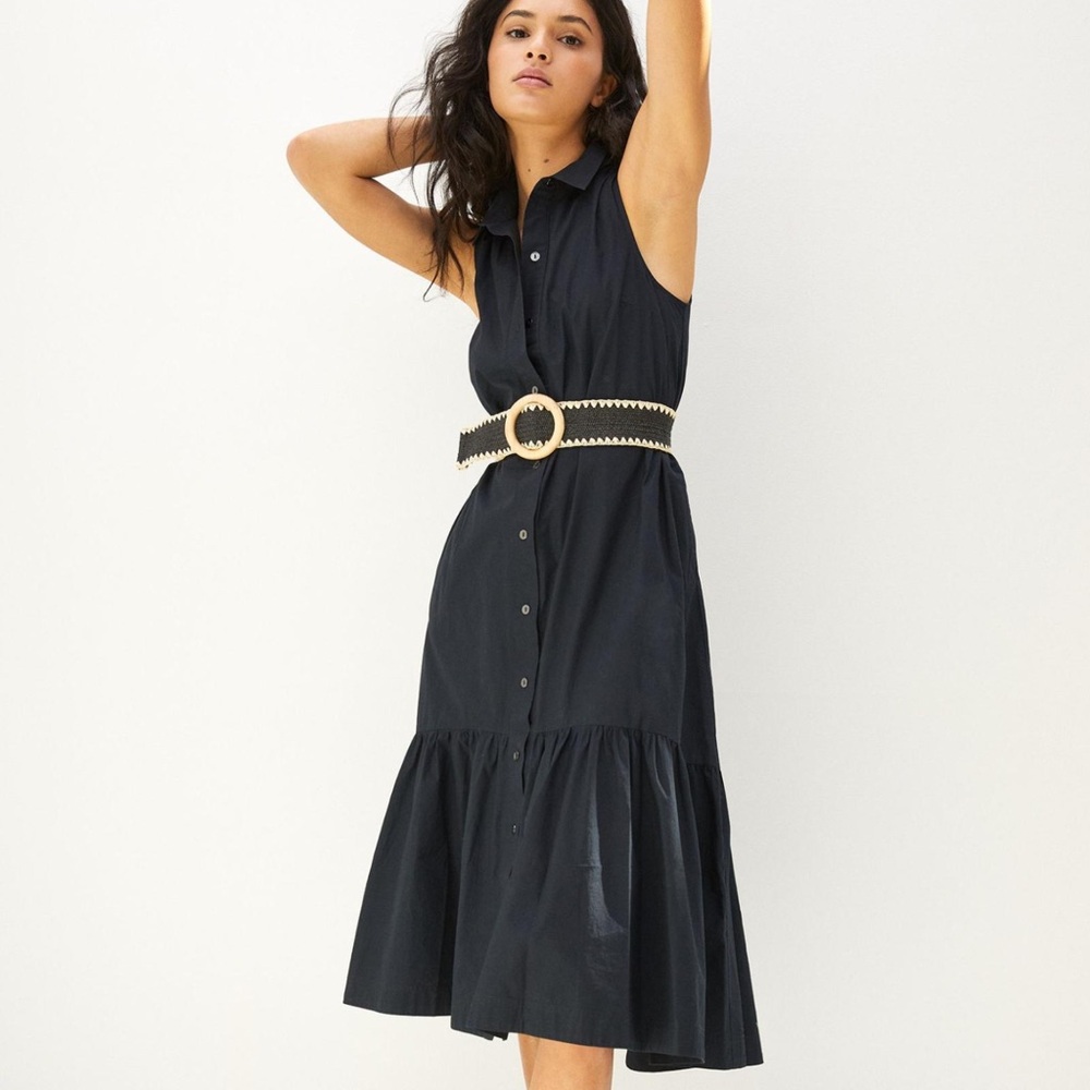 Anthropologie Maeve Paola Flounced Midi Dress 2X in Black